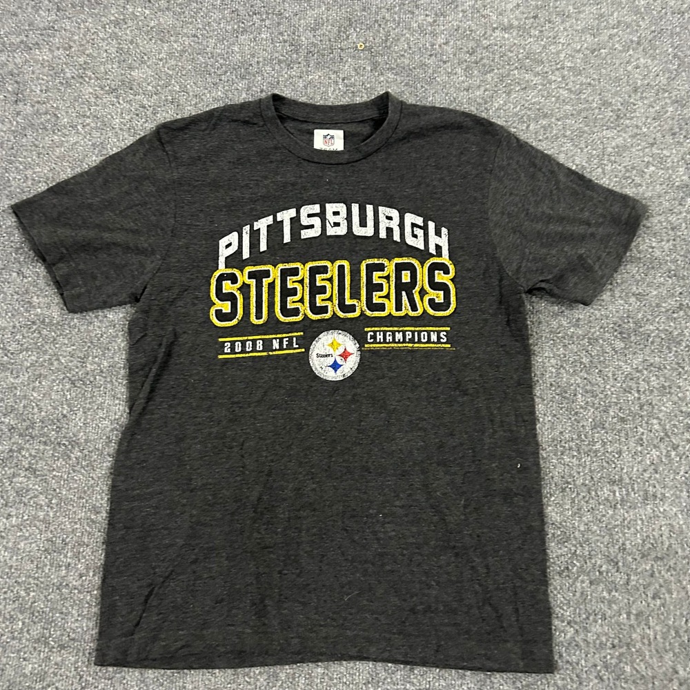 NFL Team Apparel T-Shirt Mens Size S Gray Pittsburgh Steelers 2008 NFL Champions